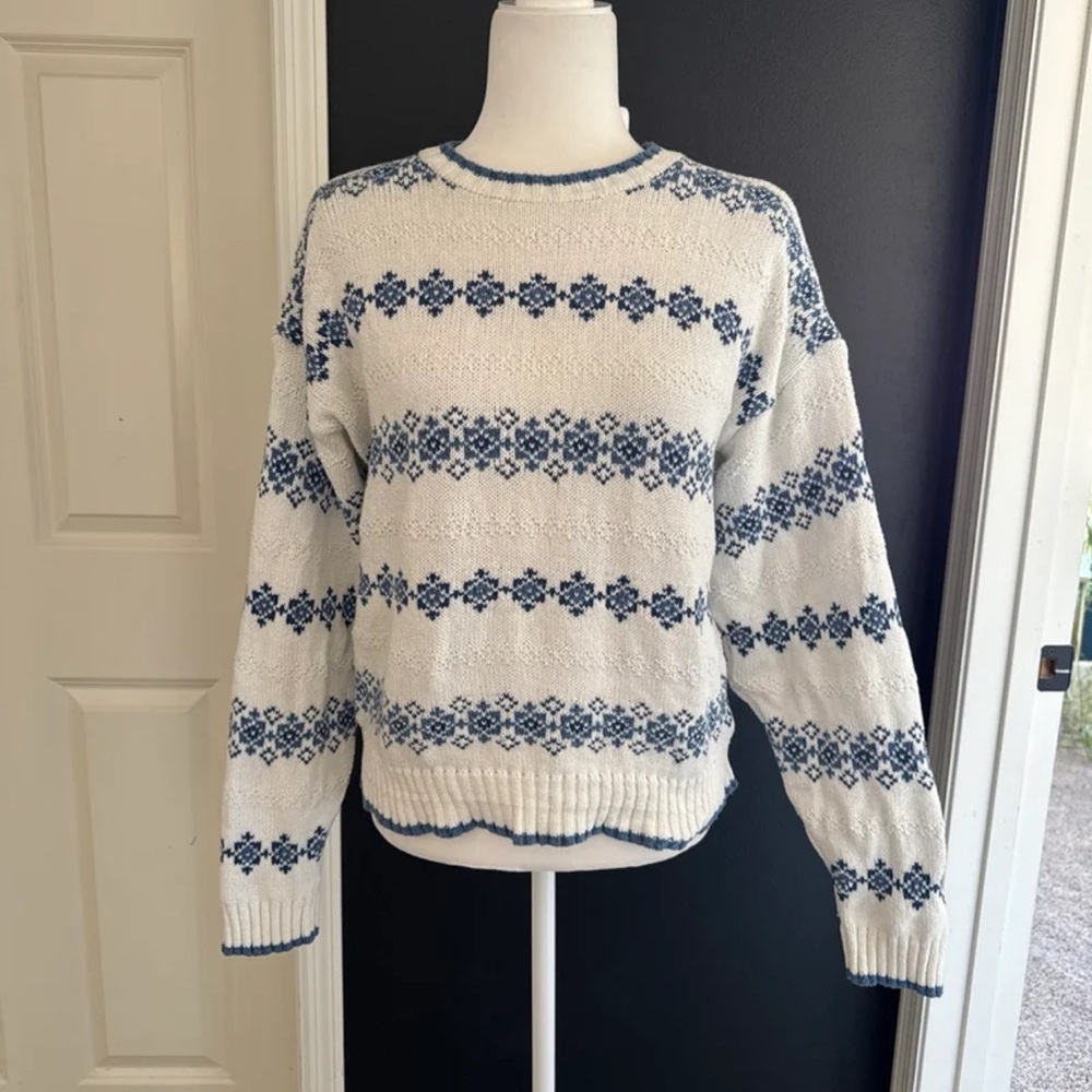 Vintage Liz Wear 100% Cotton Blue/White Sweater size Medium - Picture 2 of 12